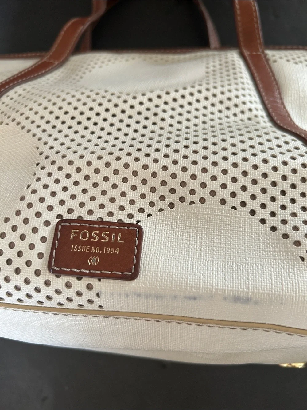 Fossil Cream and Brown Perforated Dot Tote